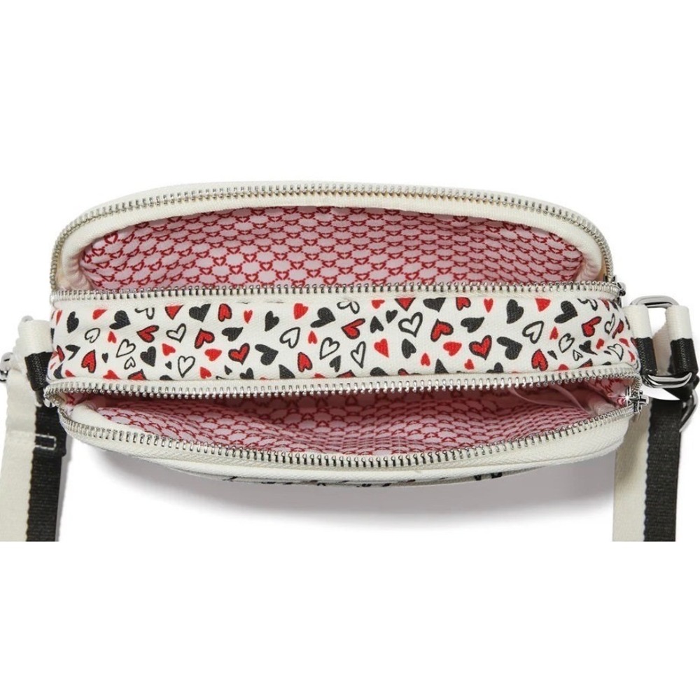 Brighton Love Scripted Canvas Crossbody Camera Bag Heart Striped Sporty Travel - Picture 3 of 9